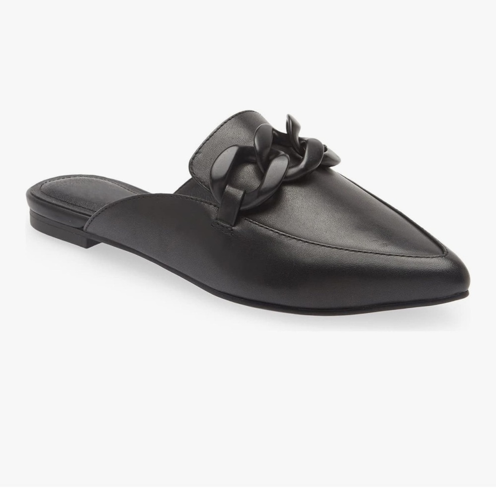 A New Day Women's Black Slip-On Slip In Mule Pointed Toe Chain Flats 11
